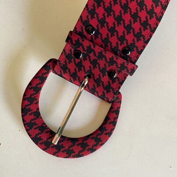 Talbots Womens 12 Vintage 1980’s Midi Houndstooth Check Red & Black Belted Dress - Picture 5 of 15